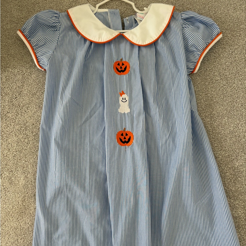 Striped Stitchy Fish Blue and White Kids Halloween Dress